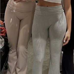 Grey Fold Over Flare Knit Leggings Pants